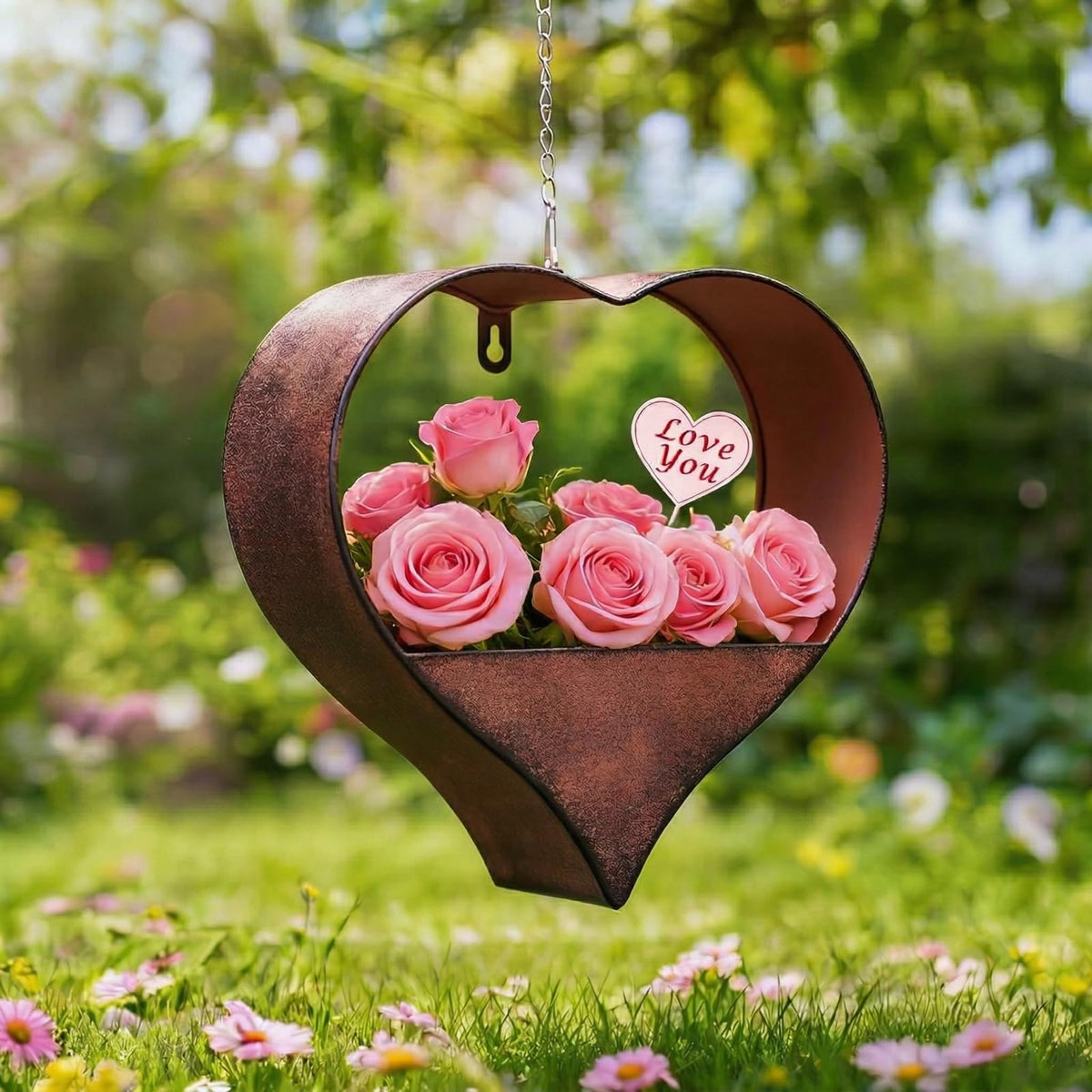 Philodwell Metal Plant Hangers Indoor and Outdoor: Easter Gifts for Mom Women Her Wife Garden Lovers Birthday - Heart Shape Hanging Planters for Window Wall Living Room Office Decor(Rustic)