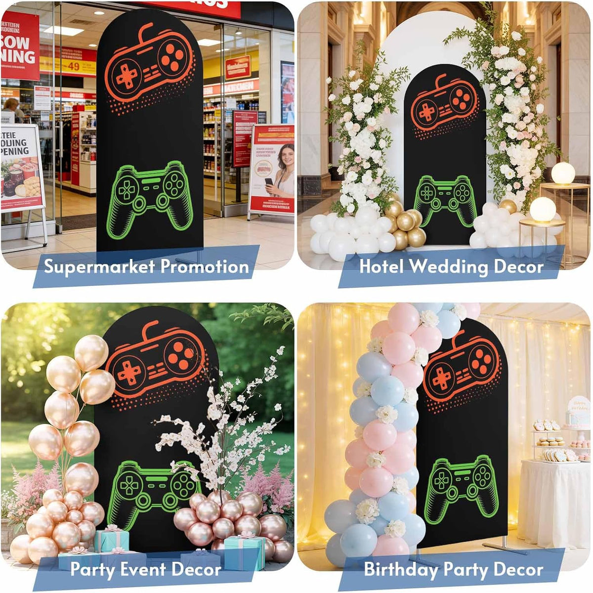 BaqwedCoSz 4 Game Theme Arch Backdrop Cover FT Game Controller Stretchy Elastic Arch Stand Covers Spandex Arched