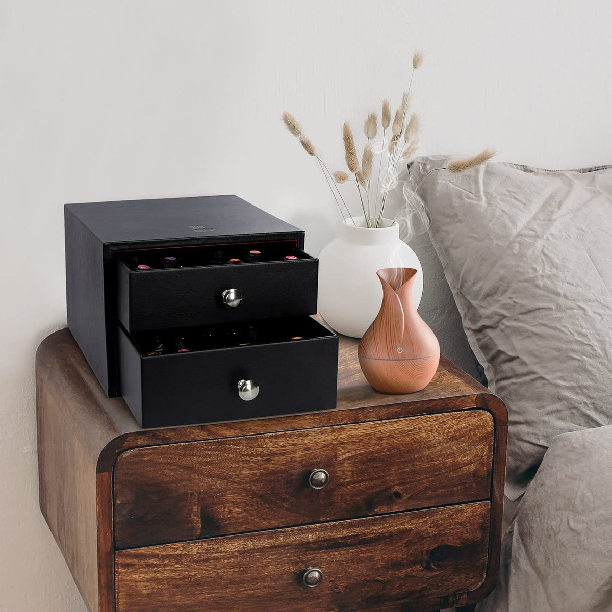 J JACKCUBE DESIGN Essential Oil Organizer Storage Box Case, Holds 96 Bottles 5-15ml Essential Oils, Roller Bottles- Leather Drawer Oil Holder Display- MK525A