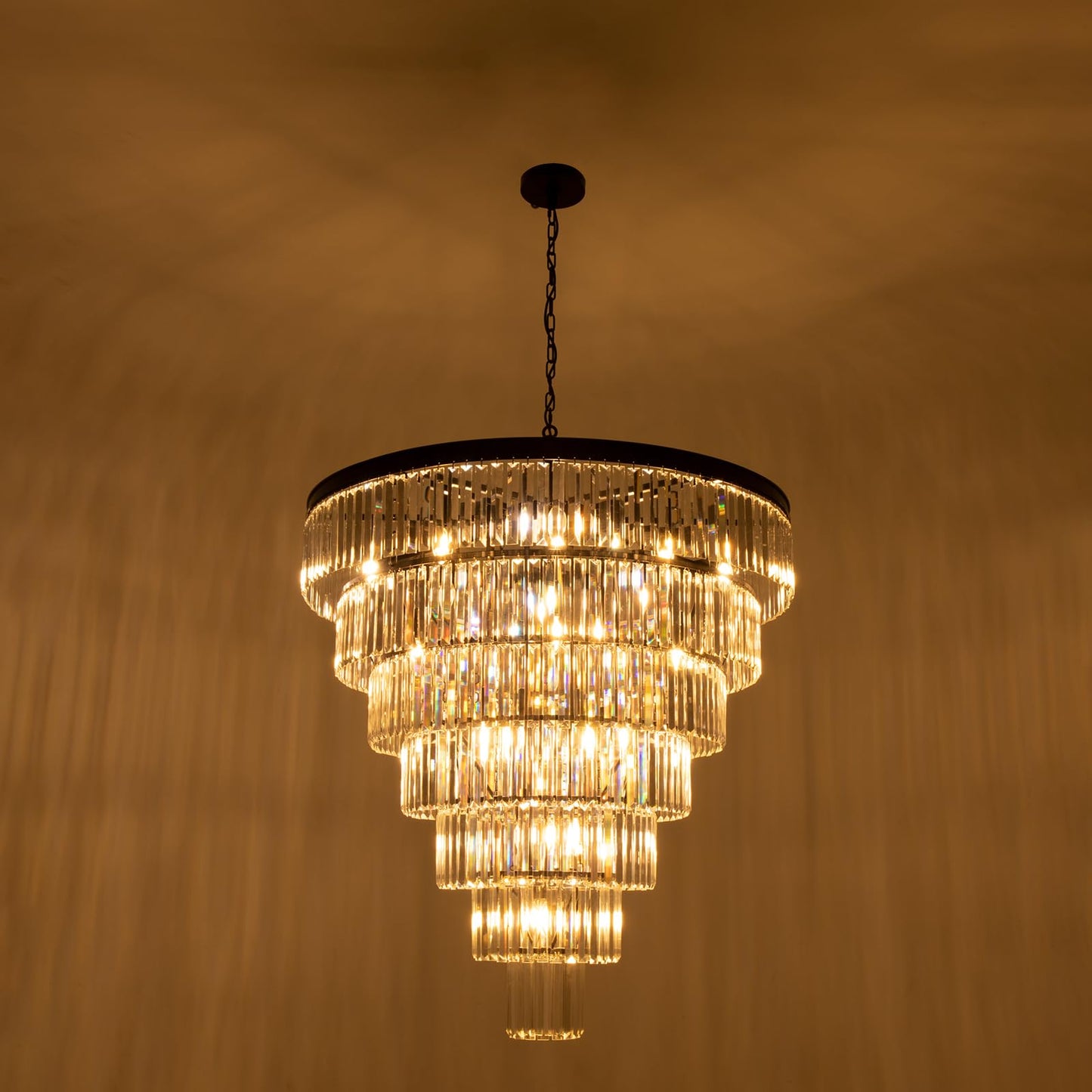 TOCHIC Large Crystal Chandelier for High Ceiling, 40 inch 7-Tier Modern Black Crystal Chandeliers Lighting Fixture, Round Light for Entryway Staircase Foyer Living Dining Room (Black, 40 Inches)