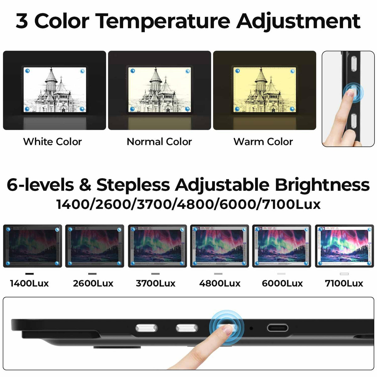 Heanolier Rechargeable A4 Light Board with Stand, 7100Lux Super Bright Magnetic Light Pad with Side Buttons, Wireless Light Box for Tracing, LED Light Table for Diamond Painting,Sketching,Drawing