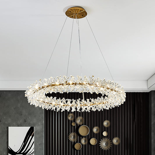Axamate Modern Crystal Chandeliers D24 Gold Ring Chandelier Light Fixture Adjustable Hanging Ceiling Light for Living Room Bedroom Dining Room Laundry Room Foyer Kitchen Island