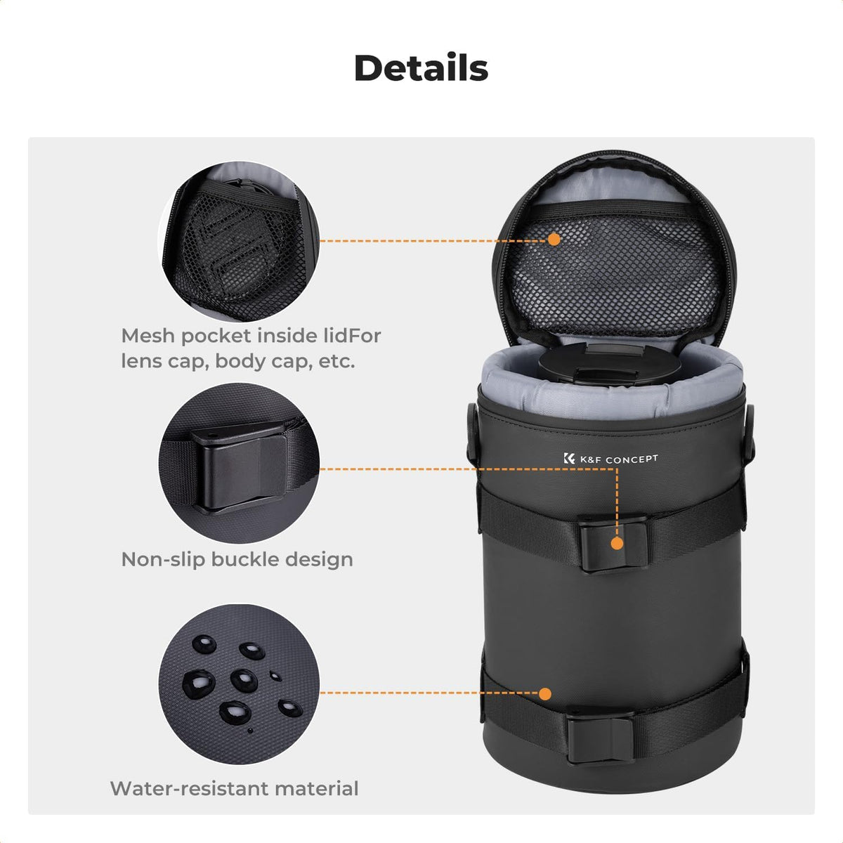 4.53" x8.6" K&F CONCEPT Camera Lens Pouch Case, Waterproof Zipper Lens Protective Bag, Shockproof All-round Camera Lens