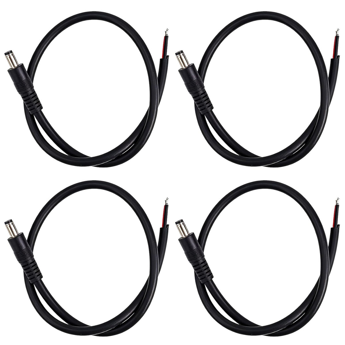 BTFO 4pcs DC5521 16AWG 36V 5.5 2.1mm (50cm/1.64ft Power Pigtails Cables, x DC Male Plug to Bare Wire Open End Cables