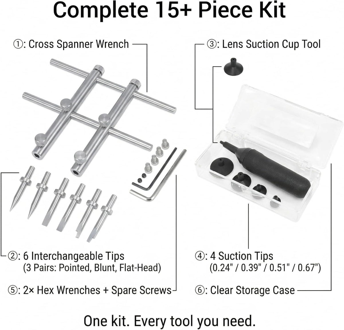 SNLxStudioz 303 4 1"-4.3" (25-110mm) Lens Spanner Wrench Kit with Suction Cup Tool - Stainless Steel Anti-Magnetic