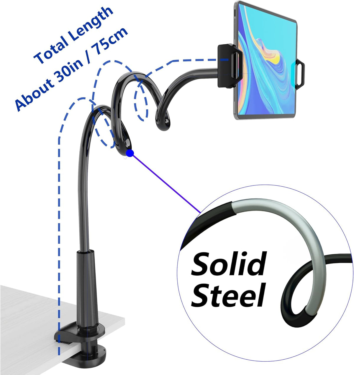 MAGIPEA 360 4.7-13" Gooseneck Tablet Holder for Bed, Flexible Tablet Stand Holder with Adjustable, Hands Free Tablet