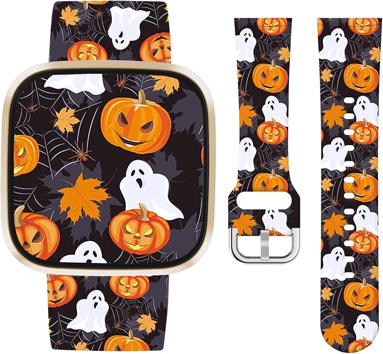 Watbro Halloween Holiday Band Compatible with Fitbit Versa 3 / Sense/Fitbit Versa 4 / Sense 2 Bands for Women Men,Soft Silicone Cute Sport Pumpkin Strap