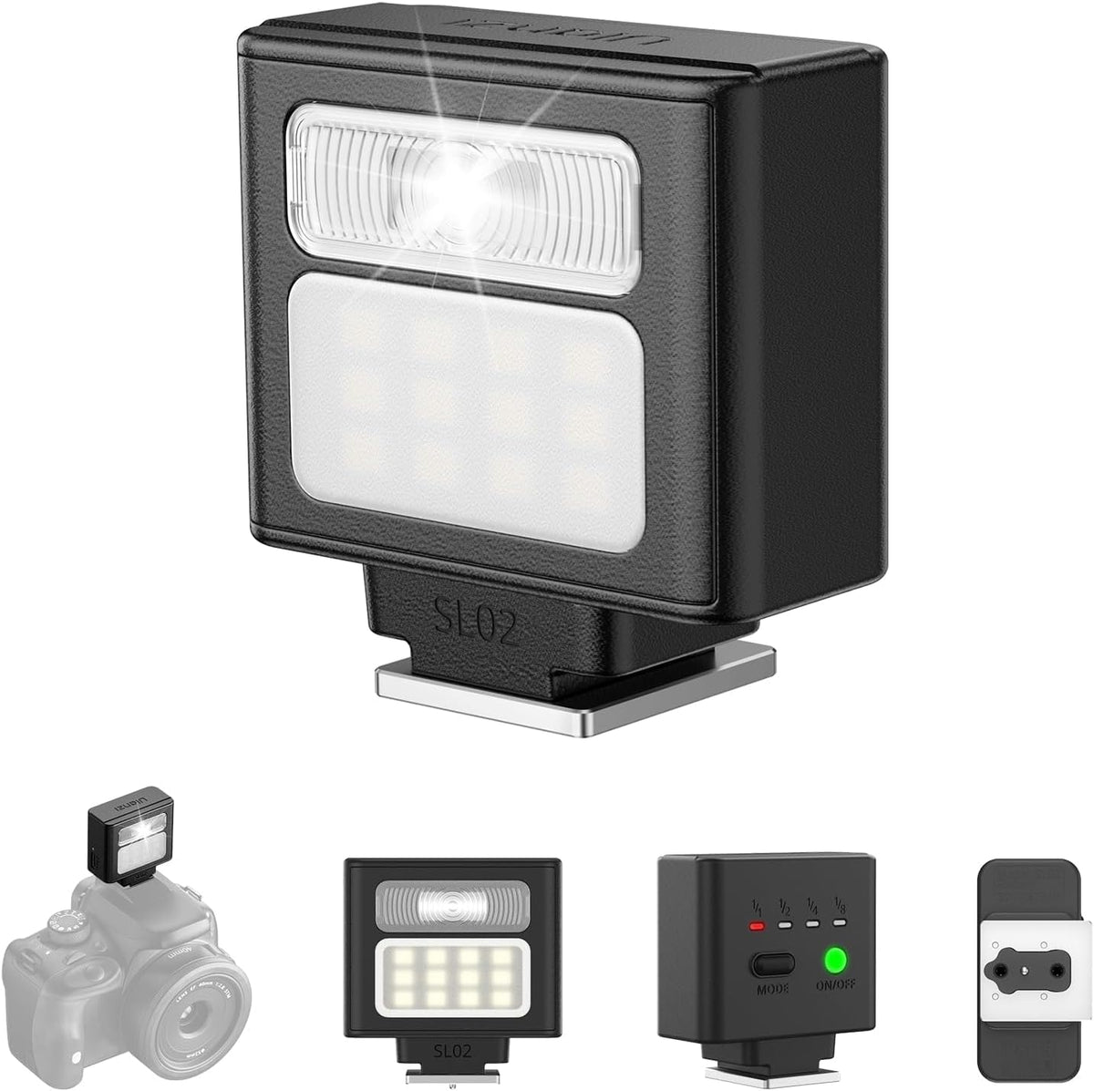 ULANZI SL02 GN8 6500K 4 Mini Flash Speedlite Video Light Hot Shoe Mount Portable Camera Flash Speedlight Power Levels