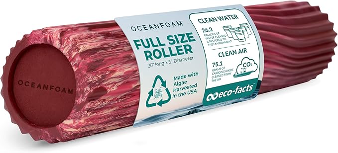 Oceanfoam Tidal Roller - Maroon, Blush & Hot Pink Marbled - Muscle Massage Foam Roller for Back Pain & Stretching - Firm & Ergonomic Wide Wave Textured - Yoga & Athletics - Full Size, 20" x 5"