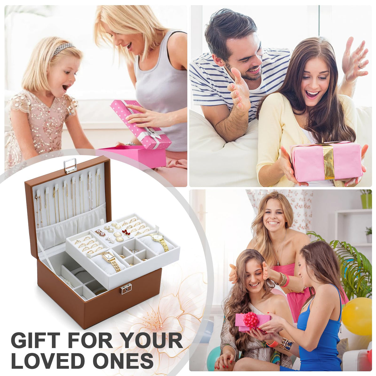 IBURTEN Jewelry Organizer Boxes for Women,Travel Jewelry Case, 2 Layers Removable Jewelry Box,Storage for Necklace, Bracelet, Earring,Rings,Jewelry Box Gifts for Women Girls
