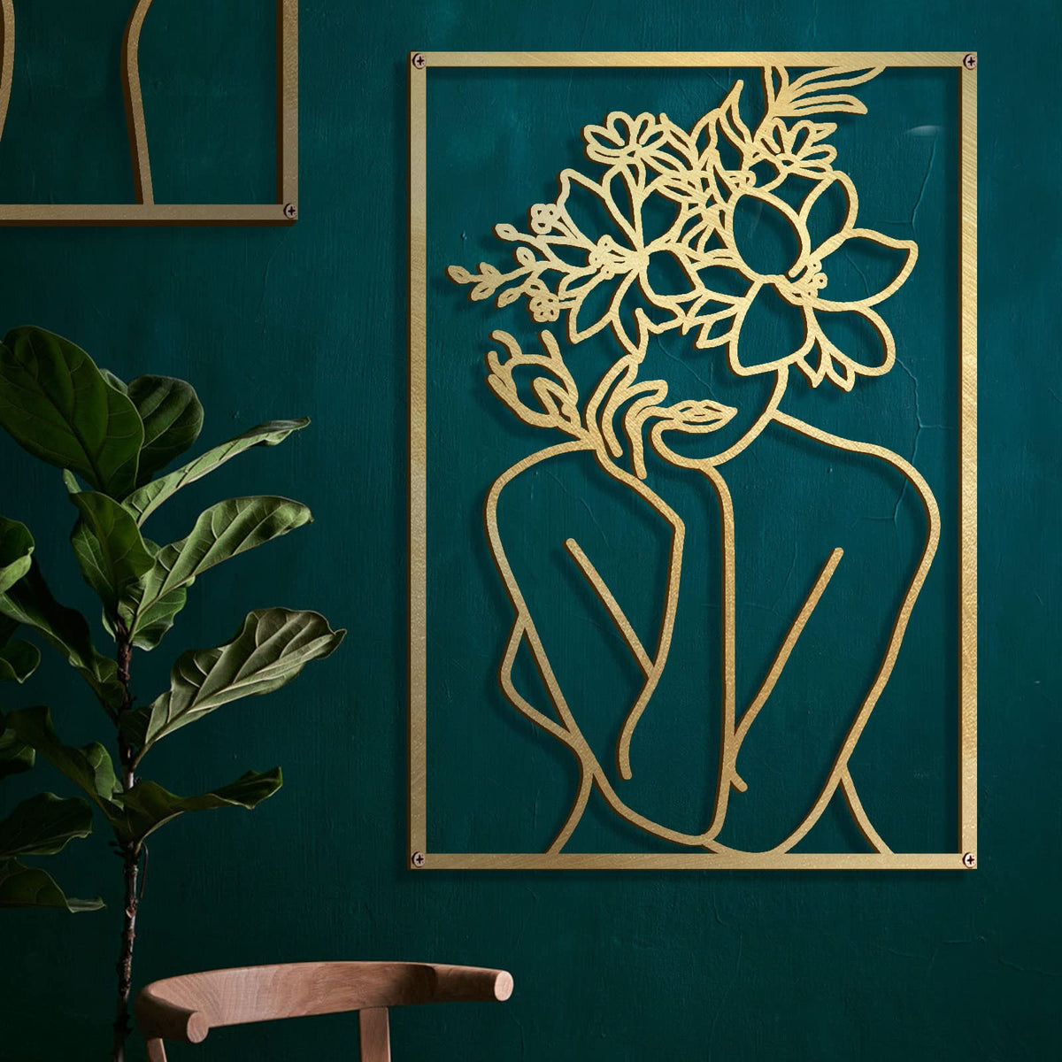 Glamativity 4 Pack Gold Wall Art Decor, Minimalist Single Line Real Metal Wall Art, Woman's Body Shape Abstract Wall Art (Gold Classic Style, 17 x 11.8'')