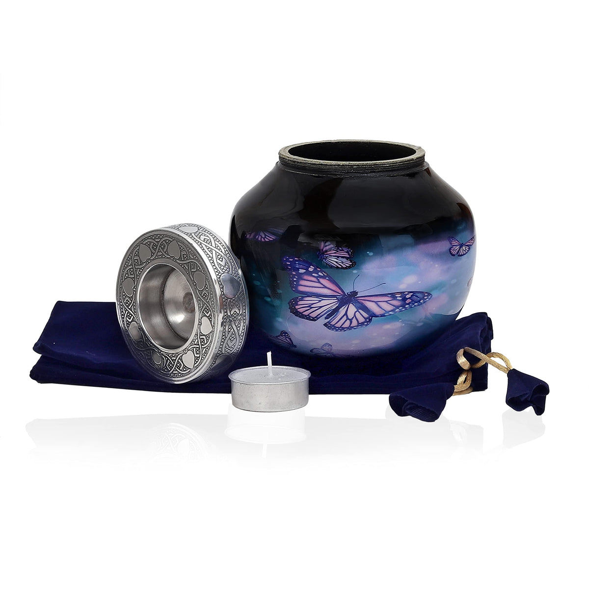 hlc Lovely Black Butterfly Cardinal Couple Bird Candle Urn - Keepsake Urn for Human Ashes with 1 Velvet Box Bag - Peaceful Engraved Memorial Affordable Keepsake Urn (6 x 5 in)
