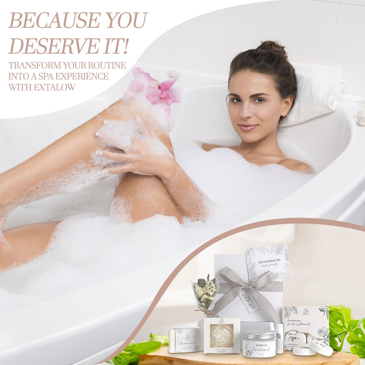 EXTALOW Spa Gifts for Women Bath and Body Gift Basket Mothers Day Gifts Coconut Lavender Home Spa Set Self Care Gift for Mom Sister Her Wife Birthday Gifts Spa Kit Care Package Thank You Gift