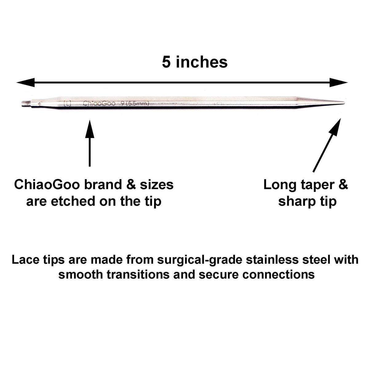 ChiaoGoo Twist Red Lace 5-Inch Small 7500-S Interchangeable Circular Knitting Needle Set, Sizes US 2, 3, 4, 5, 6, 7, 8, Stainless Steel with 3 Cords with Project Bag