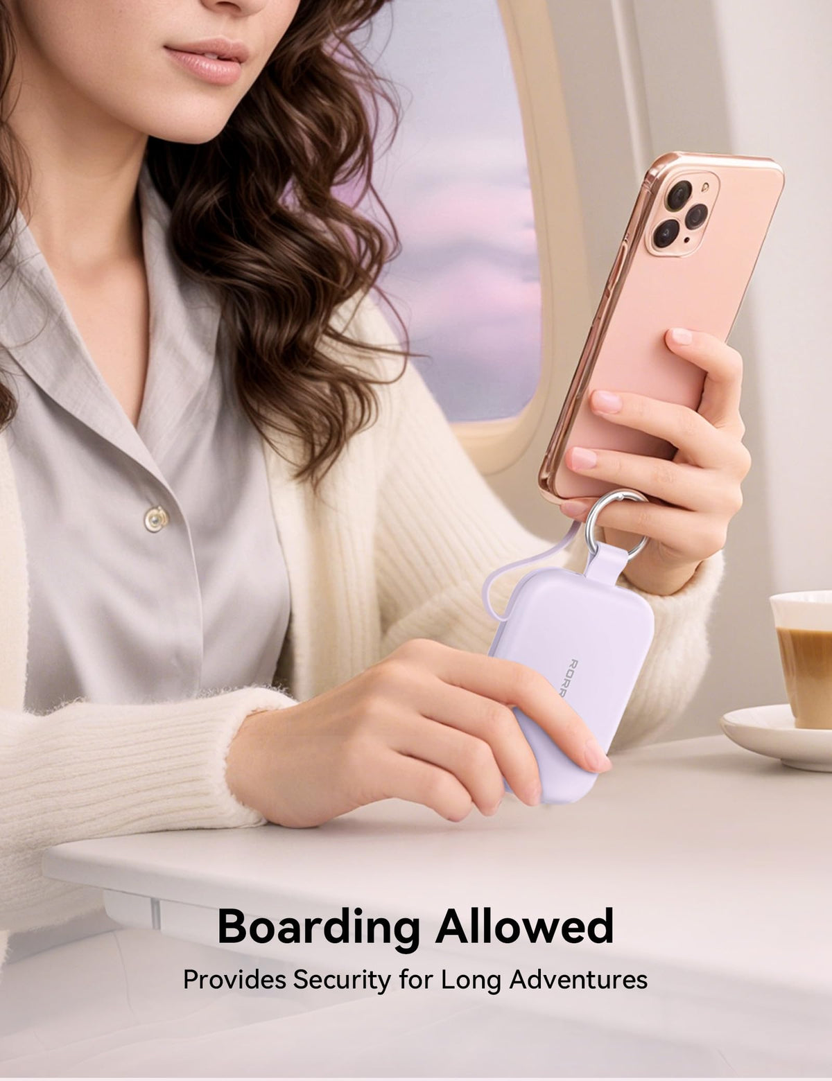 RORRY Portable Charger, 5000mAh Portable Charger Power Bank with Built-in Cables, Travel Keychain Charger Battery Pack for iPhone 17/16/15/14/13/12, for AirPods 2/3/4/Pro, Purple