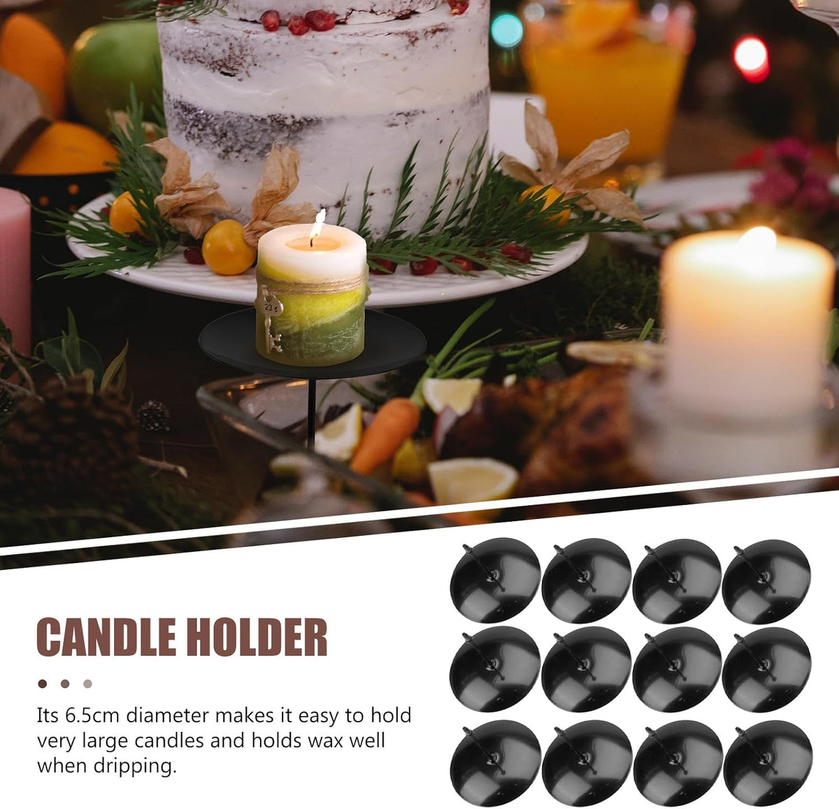 Yardwe Candle Holders - Metal Fixators with Spikes | 12 Pack for Pillar Candles & Wreaths - 2.75x2.55 Inch