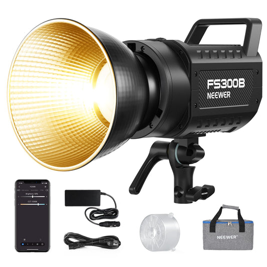 NEEWER FS300B 300W LED Studio Video Light, Bi Color COB Continuous Lighting with 2.4G/APP Control 44500Lux/1m 2700K-6500K CRI97+, 12 Scenes, Bowens Mount Spotlight for Photography Recording Streaming