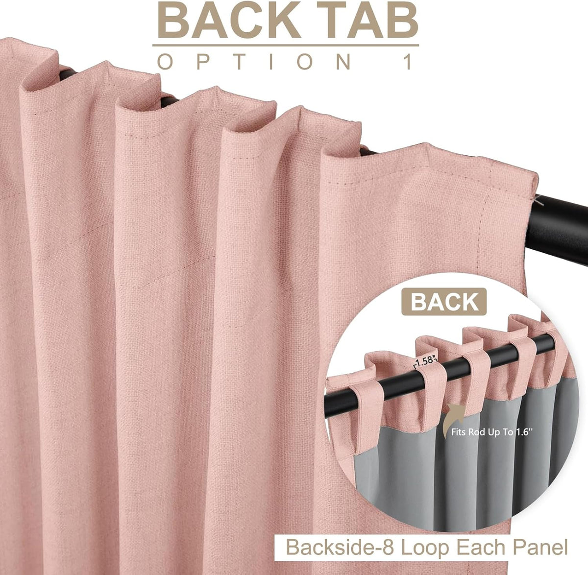 Skiennix 100% Blackout Linen Curtains - Thermal Insulated Drapes for Bedroom | 50" W x 120" L, Blush Pink - 2 Panels Set