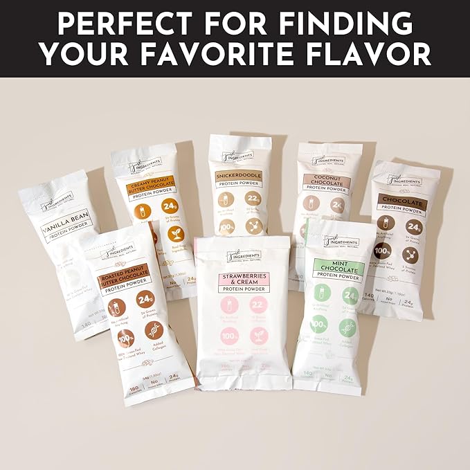 Protein Powder Made with 100% Grass Fed, Non Denatured Whey | Four Different Protein Sources from Organic Whole Food Ingredients | 12 Servings | 22g Protein (12 Servings, Sample Variety Pack)