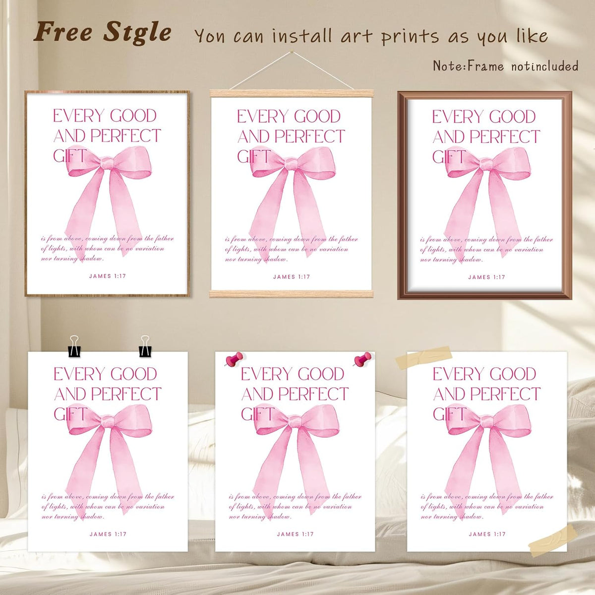 Shescrzionu 4 PCS Coquette Room Decor - Pink Bow Aesthetic Wall Art for College Girls | 10x8 Inch Set