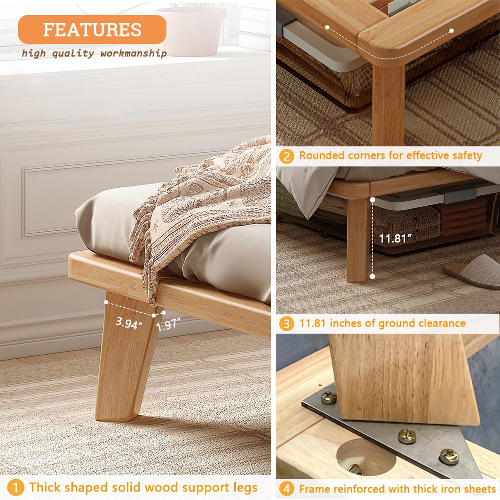NELYE Twin-XL Platform Bed Base - 14 Inch Solid Wood Mattress Foundation with Support Slats and Legs, Twin XL Size Rubberwood Simple Bed Frame