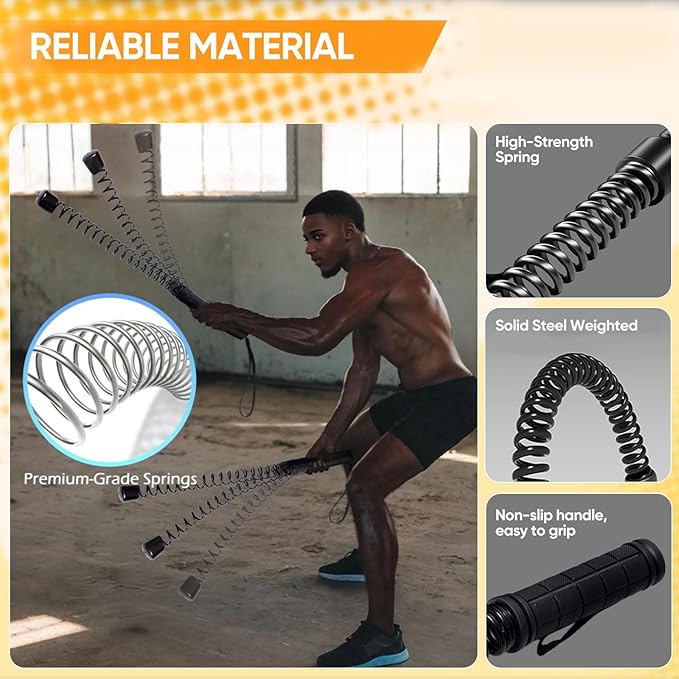 Ropeless Battle Ropes(2PCS) Portable Workout Ropes for Home Gym,Suitable for HIIT Workout,Muscle Training,Low-Impact Cardio Training Quiet Fitness Equipment Home Gym Equipment for Men & Women