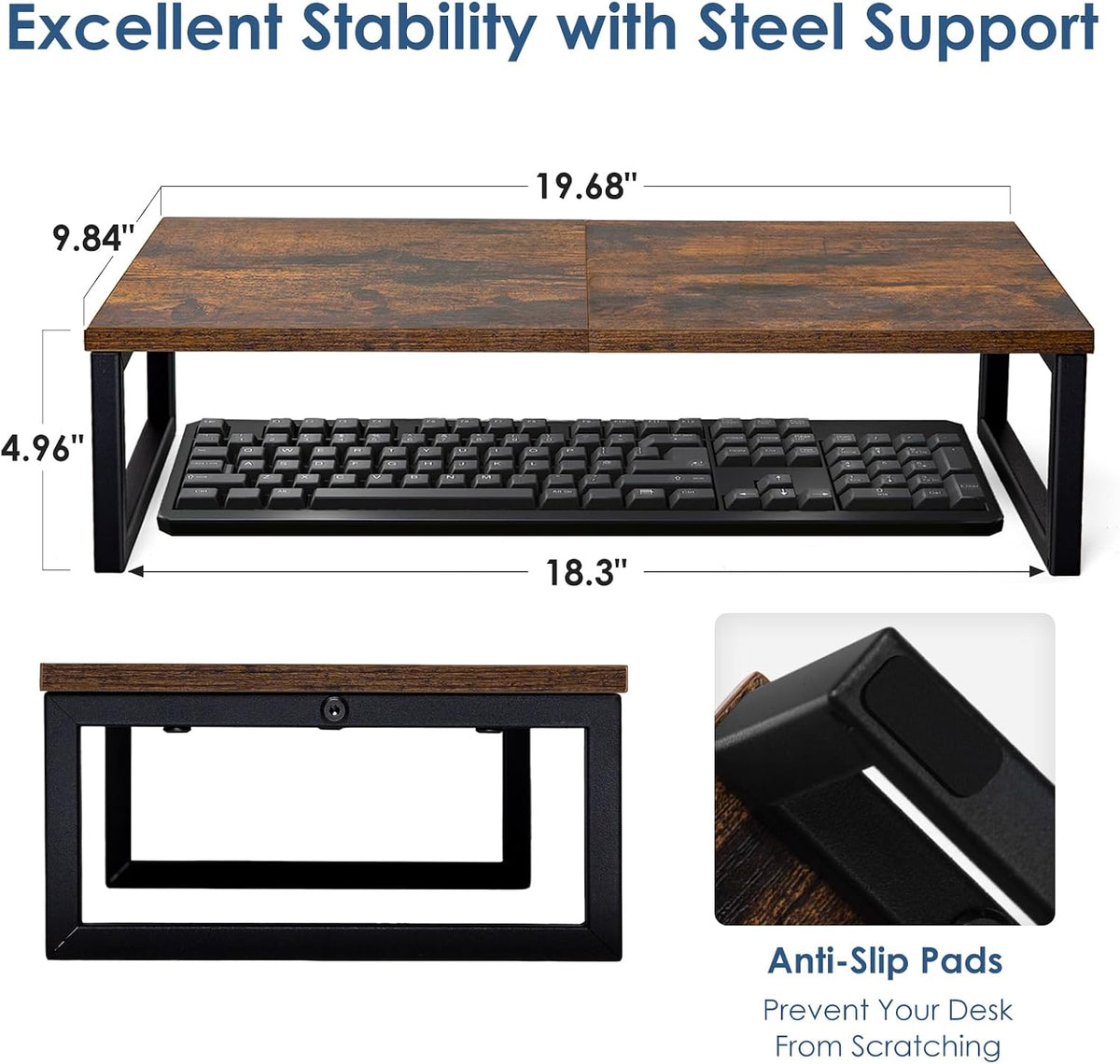 20 Inch ARCOBIS Monitor Riser, Wood & Metal Computer Monitor Stand Riser for Desk, Rustic Brown