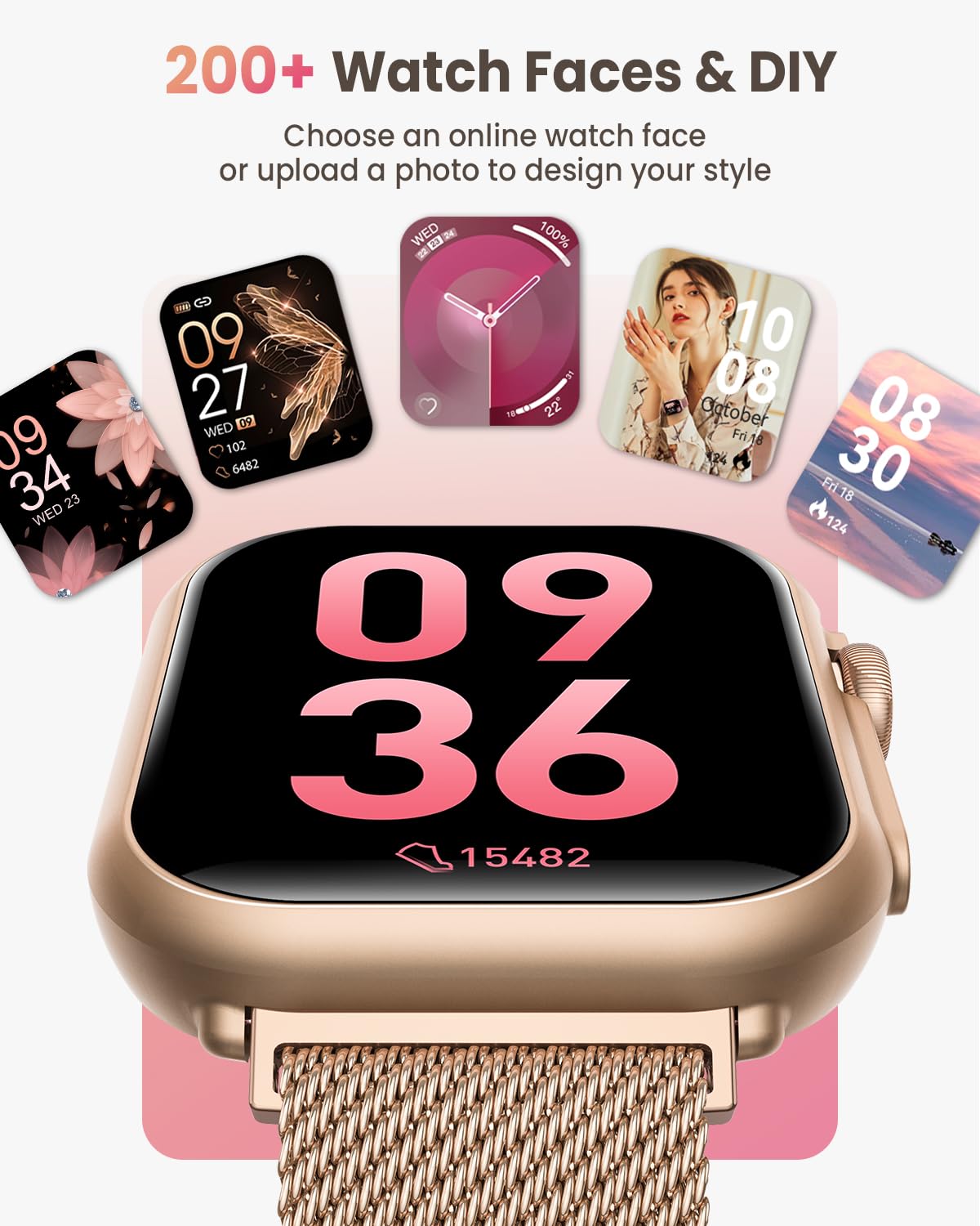 Smart Watch for Women Men Fitness: Smart Watch for iPhone&Android Bluetooth Call with SpO2 Sleep Heart Rate Monitor,IP68,Fitness Tracker with 120+Sport,Reloj Inteligente 30 Day+Battery Life, 2 Bands