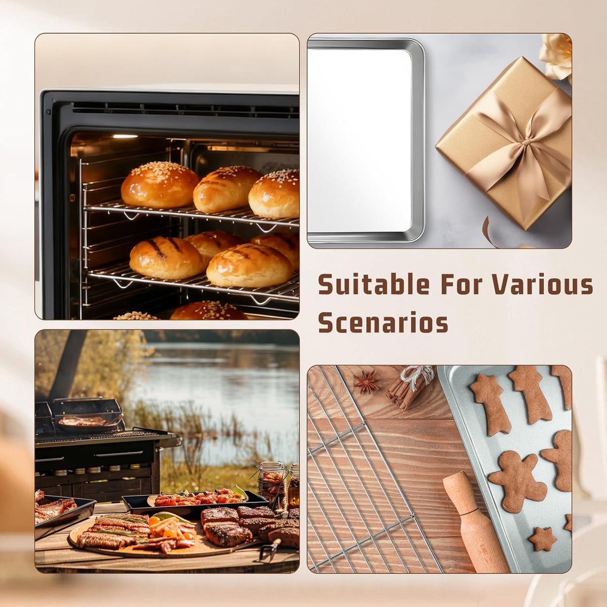 Stainless Steel Baking Sheet Set by [Brand Name] - 2 Pans & 2 Racks, Nonstick & Warp Resistant, 12.4 x 9.6 x 1.2 Inch