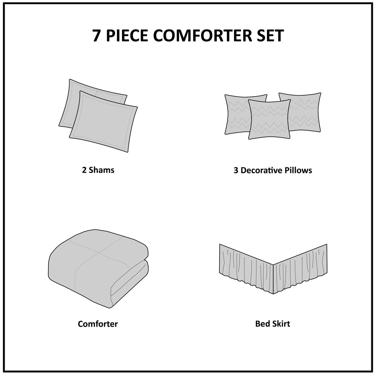 Madison Park Laurel Queen Size Bed Comforter Set Bed In A Bag - Black , Wrinkle Tufted Pleated – 7 Pieces Bedding Sets – Faux Silk Bedroom Comforters