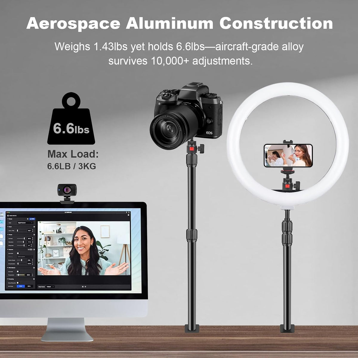 Mechrig 360 1/4" (811002) Camera Desk Mount Table Stand with Ball Head, Table Light Stand with Screw & C Clamp, Webcam