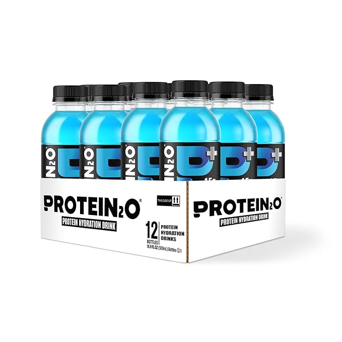 Protein2o 15g Whey Protein Isolate Hydration Drink Plus Energy & Focus, 350mg of Electrolytes, 125mg of Caffeine, Sugar Free, Blue Raspberry, 16.9 oz Bottle (Pack of 12)