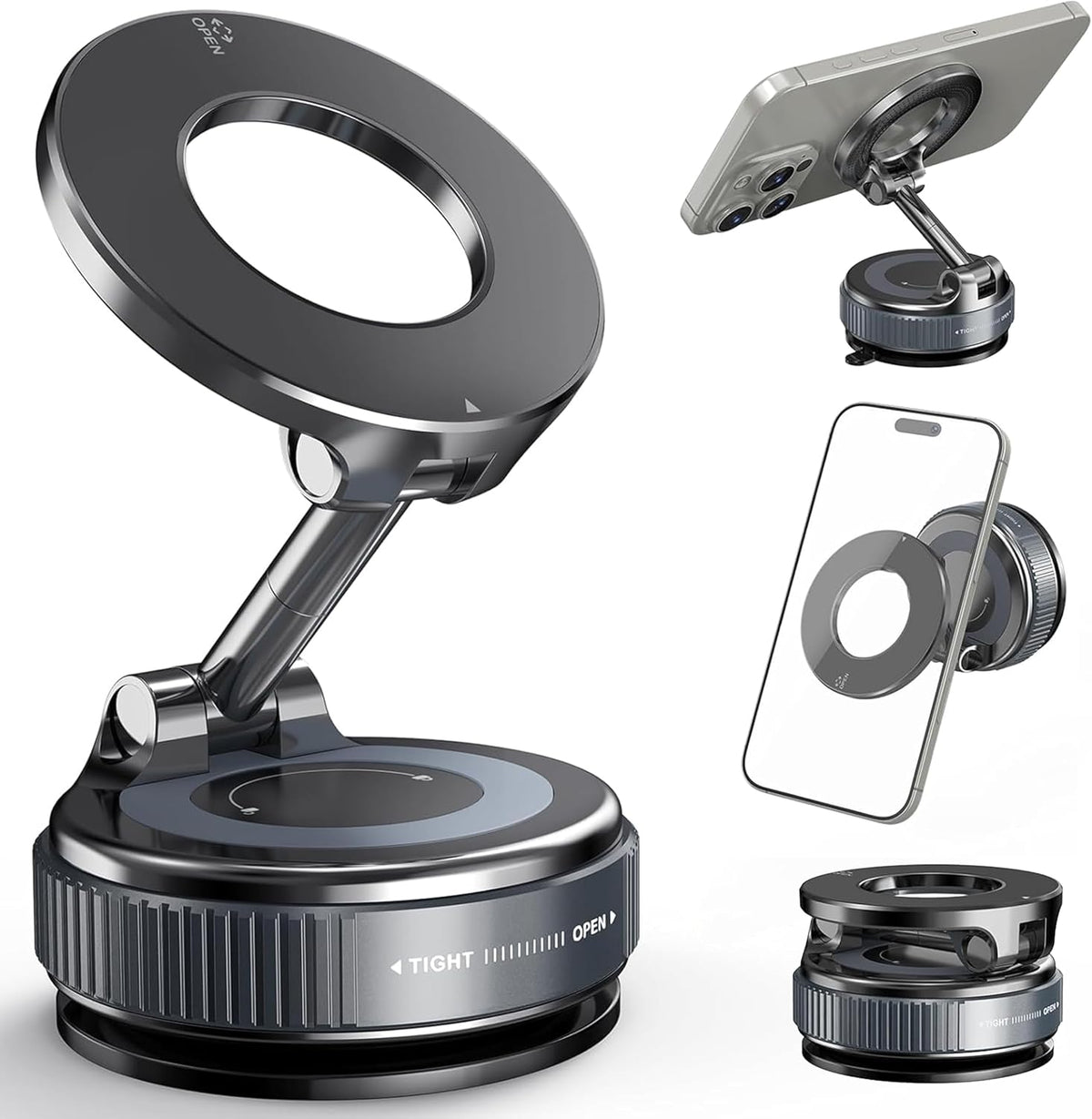 Casa Brisa 96 LBS 360 Magnetic Car Phone Mount with Strong Suction Cup - Adjustable Twist-Lock Vacuum Holder - Car
