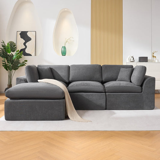 Modular Sectional Couches for Living Room, 110" Cloud Couch, 4 Seater l-Shaped Chenille Sofa Movable Ottoman
