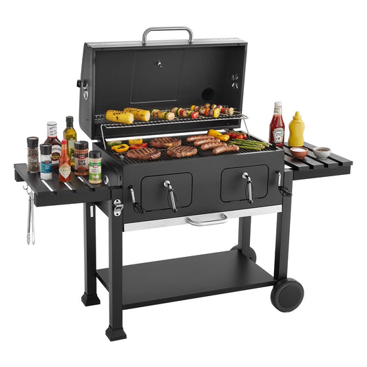 VEVOR Charcoal Grill, 780 sq.in. Extra-Large Charcoal Barbecue Grill with 2 Liftable Charcoal Trays & Folding Side Tables, High-Temp Powder-Coated Steel BBQ Cooking Grills for Patio Backyard Parties
