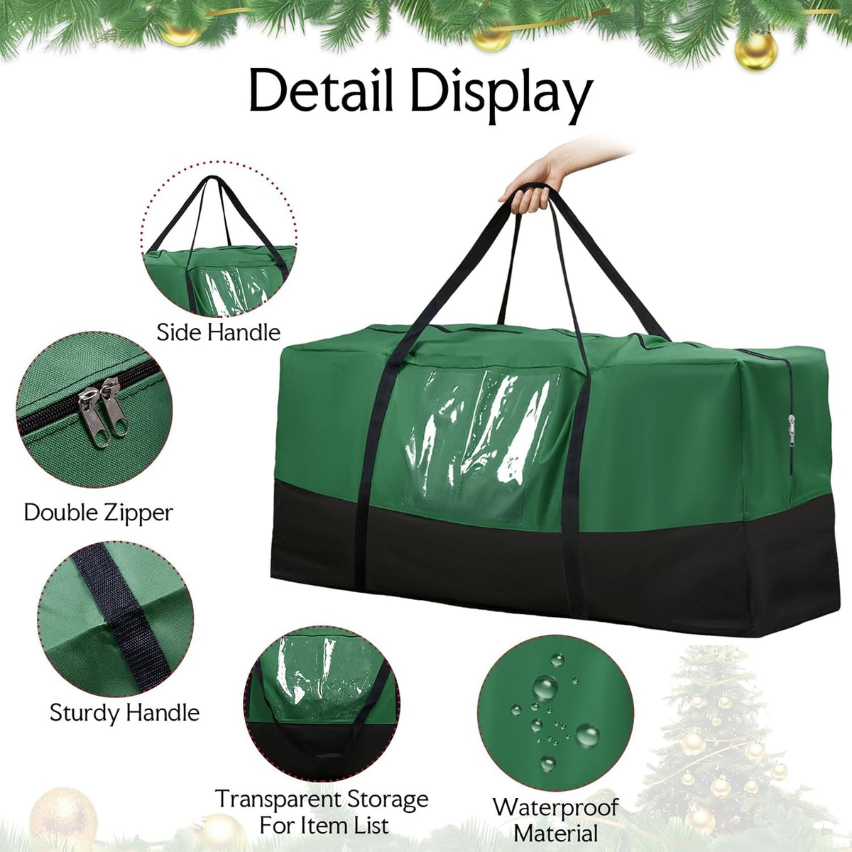 Skiennix Christmas Tree Storage Bag - Heavy Duty 600D Oxford Material | Fits Up to 10 Ft Trees, Dampproof with Dual Zipper & Reinforced Handles