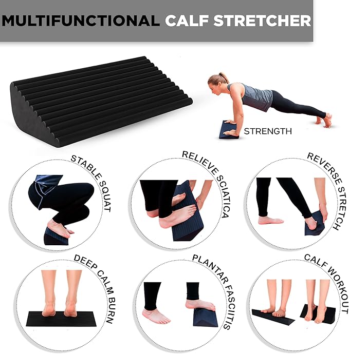 Slant Board for Calf Stretching | Ankle Balance Board, Ankle Exerciser Strengthener for Relief of Plantar Fasciitis, Achilles Tendonitis & Calf Tightness | Calf Stretcher with 5 Resistance Bands & Carry Bag