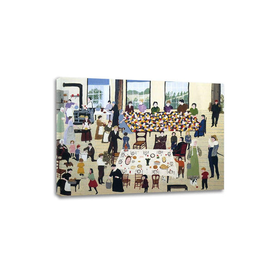 Famous The Quilting Bee Panoramic Landscape Painting Vintage Prints On Canvas Oil Painting Reproduction Wall Art Picture Family Home Decor 70x98cm Framed