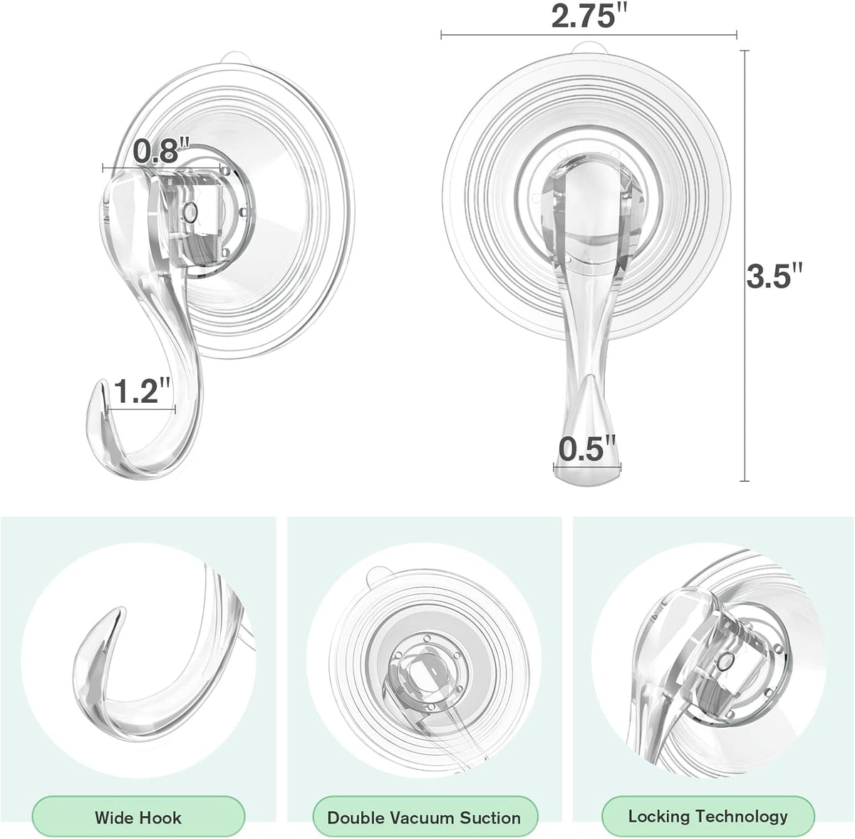 VIS'V Suction Cup Hooks - 2 Large & 12 Small Metal Hooks for Strong Hold | Home Organization