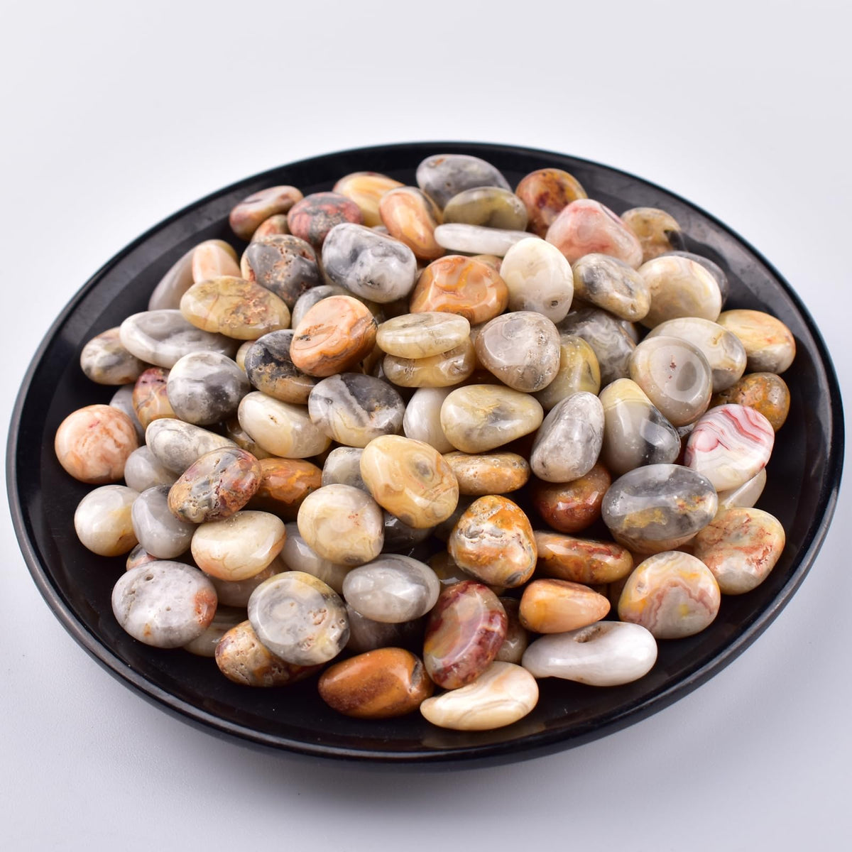 SigMntun Polished Crazy Lace Agate Crystal Chips Set, 0.4", 128 Pcs - 10 Oz Handpicked Tumbled Stones and Crystals Bulk for Healing, Reiki, Meditation, Witchcraft and Home Decor