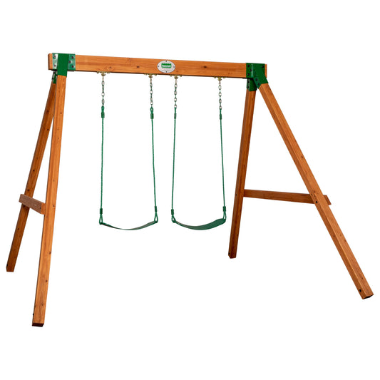 Backyard Discovery Durango Cedar Wood Swing Set Kit with Classic A-Frame, Two Belt Swings, Pinch-Free Ropes, Easy Assembly, Heavy-Duty, Lumber and Hardware Included, Outdoor Playset, Ages 3-10