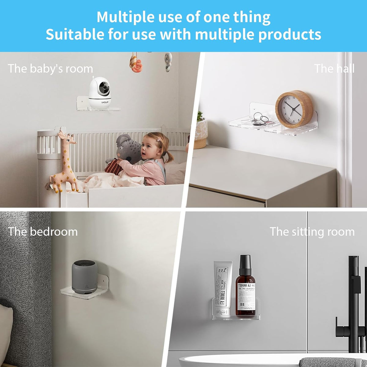 3.9 3.9 1.8 Acrylic Baby Monitor Shelf * * Shelves for Bathroom Wall Mount Shelf for Echo Dot Echo Pop Organizer
