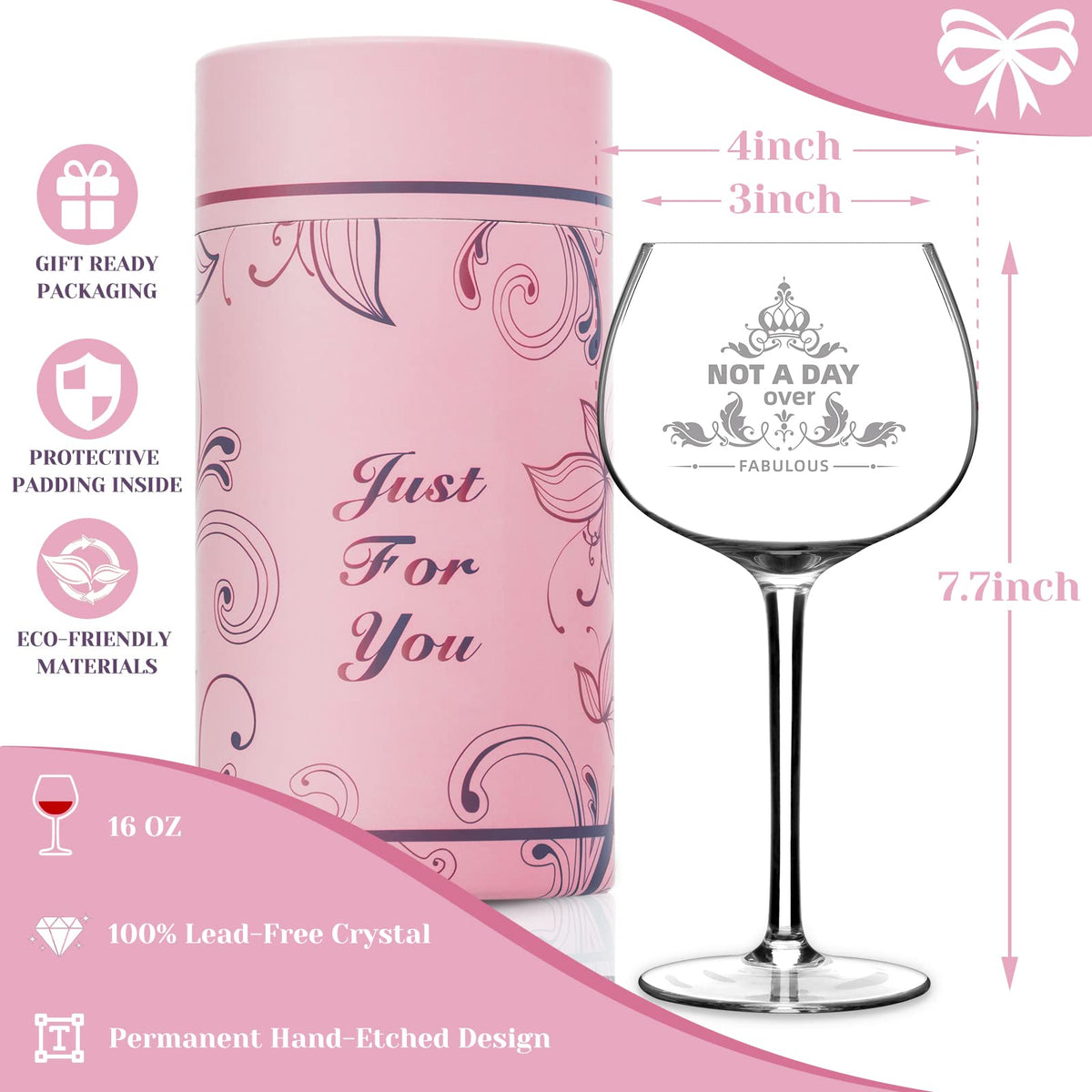 Gifts For Women,Not a Day Over Fabulous Personalized Wine Glasses Birthday Gifts Wine Glass Mothers Day Gifts For Women, Unique Gift Ideas for Her Mom Friends Female Her Wife Girlfriend Coworkers