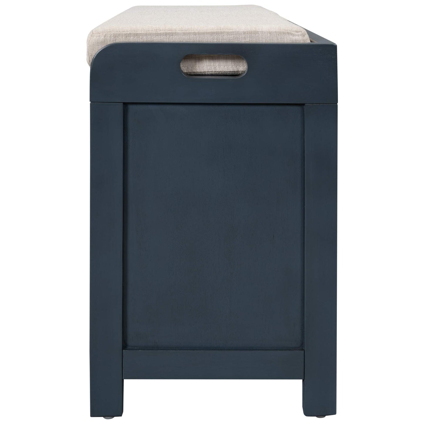GDFStudio 2-Tier Shoe Storage Bench with Removable Basket & 2 Drawers, Farmhouse Entryway Shoe Organizer Bench with Upholstered Cushion, Wood Entry Bench Fully Assembled for Hallway Living Room, Navy