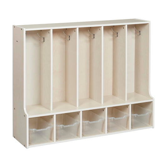 ECR4Kids Streamline 5-Section Toddler Coat Locker with Bench and Bins, Kids Furniture, Clear