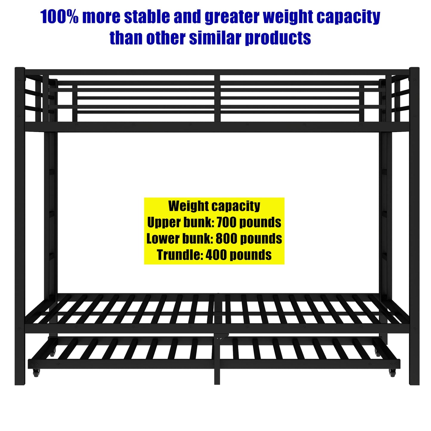 NOAHLEO Stronger & Safer Heavy Duty Metal Queen Over Queen Size Bunk Bed for Adults Teens, More Stable Thickened Steel Bunkbed (Queen Over Queen with Twin Trundle)