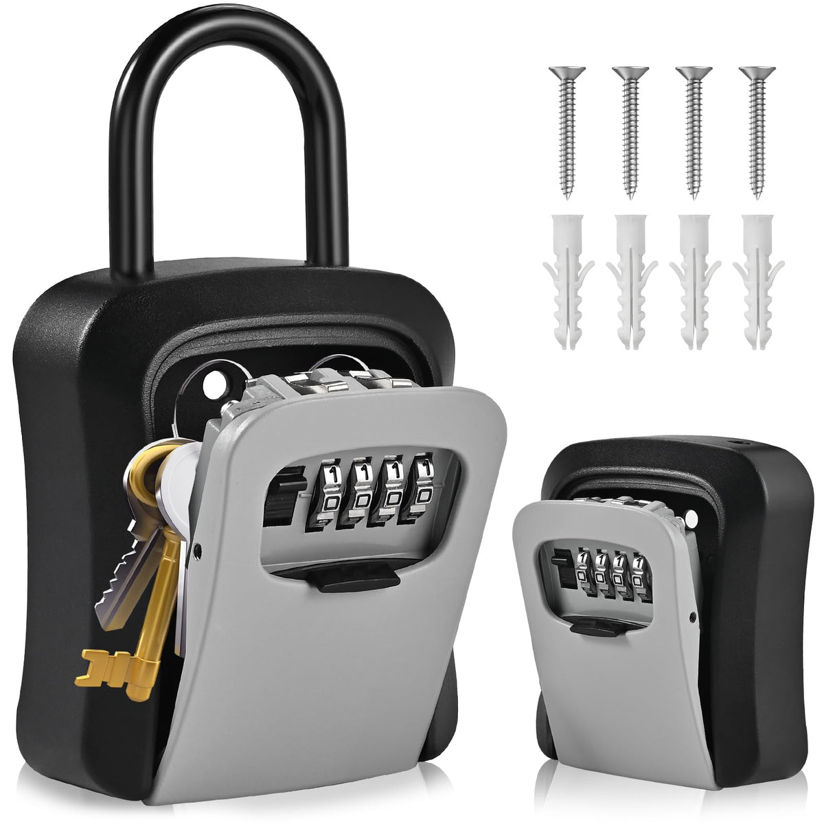Locilot L Large Key Lock Box, 4.5”x3.7”x1.5” Waterproof Kirsite Combination Lockbox for Keys Outdoor, Portable Key Lock Box Wall Mount with Code (L Size, Gray)