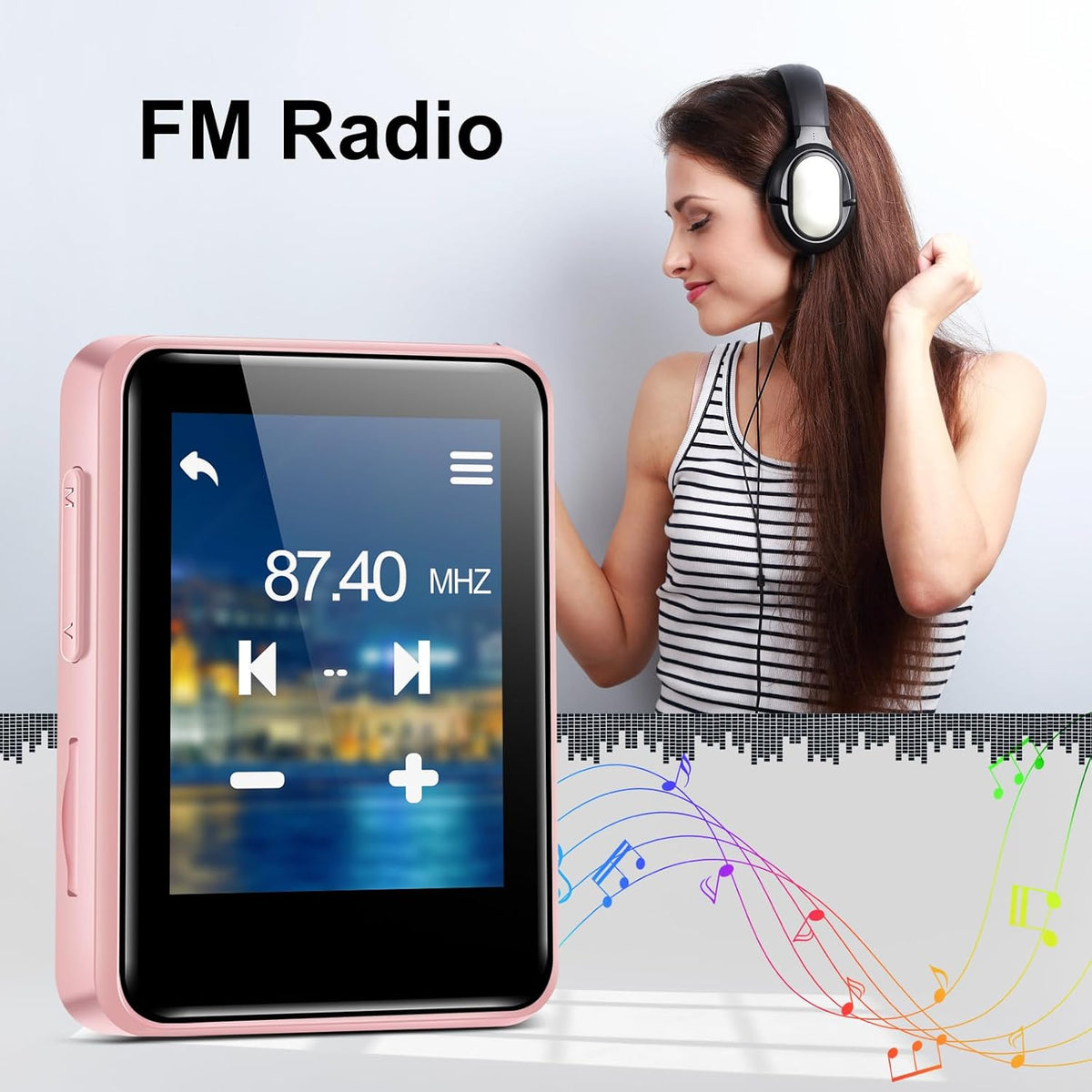 woolynew 1.8 inch 64GB MP3 512GB HiFi Portable Music Player, Equipped with Bluetooth Sport Player, FM Radio, Recording