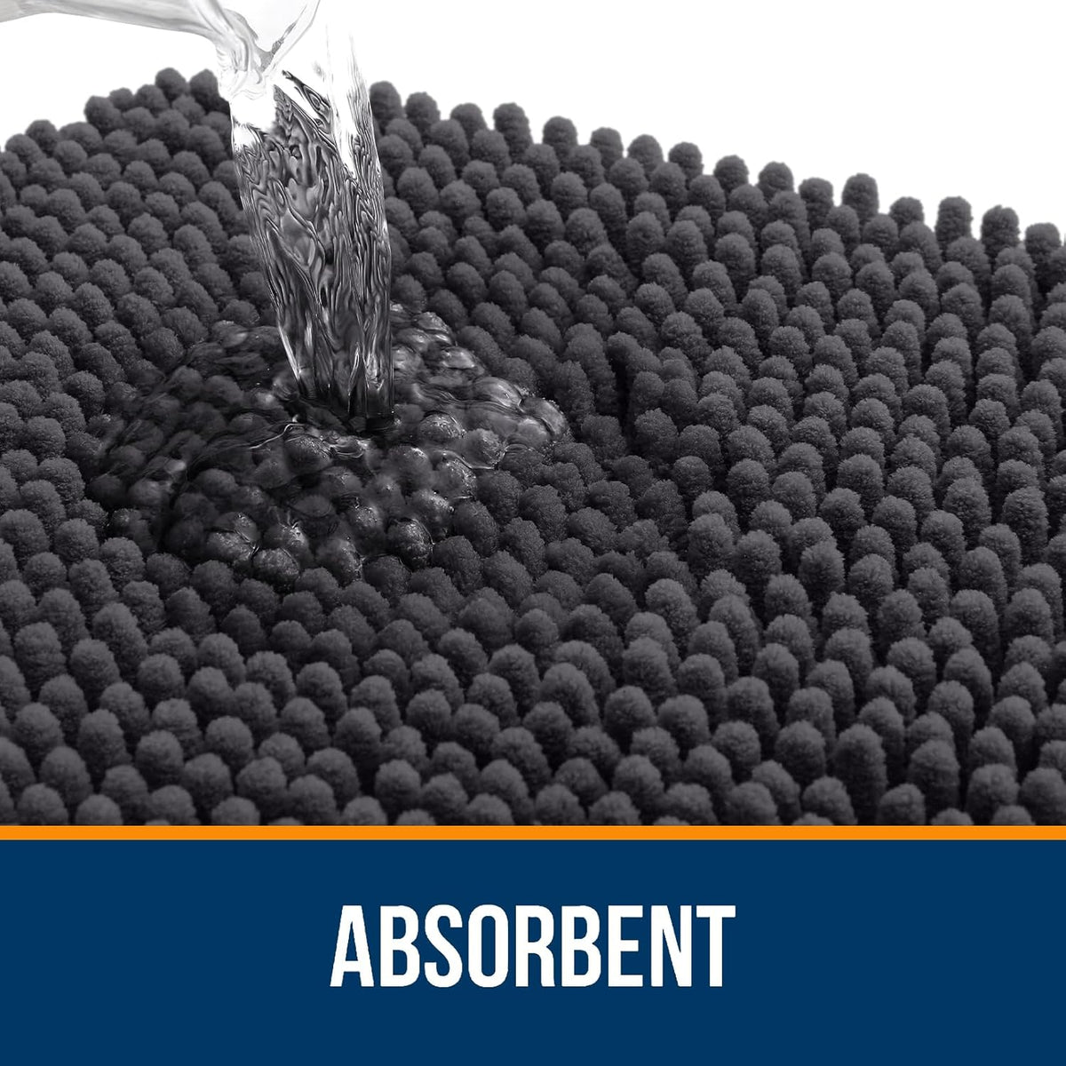 OLANLY Bathroom Rugs - Extra Soft Chenille Bath Mats with Rubber Backing | 44x24, Quick Dry, Dark Grey