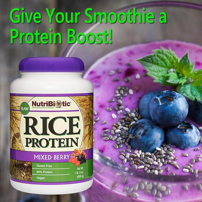 NutriBiotic ??Mixed Berry Rice Protein, 1 Lb 5 Oz (600g) | Low Carb, Keto-Friendly, Vegan, Raw Protein Powder | Grown & Processed Without Chemicals, GMOs or Gluten | Easy to Digest & Nutrient-Rich